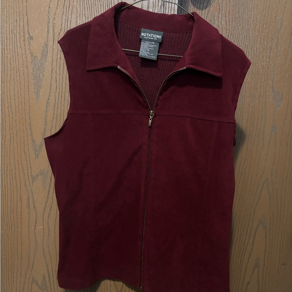 Notations Maroon Sleeveless Zip Vest